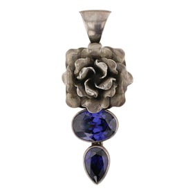 Gertrude Zachary Southwest Shop Synthetic Gemstone Brushed Silver Rose Pendant