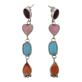 Juanita McDonald Navajo Turquoise Spiny Oyster & Pink Conch Earrings