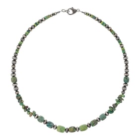 Navajo Turquoise & Oxidized Graduated Beads Necklace