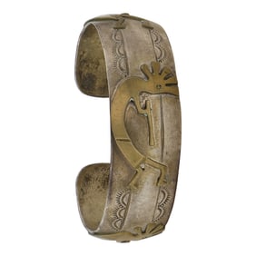 Charlie John Navajo Sterling Silver & 12K Gold Gilled Kokopelli Cuff Bracelet