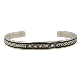Bruce Morgan Navajo Plain Silver Stamp-Work Cuff Bracelet