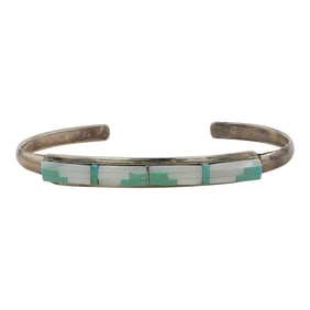 Zuni Turquoise & Mother of Pearl Inlay Bracelet