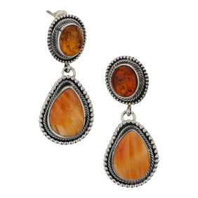Jameson Garcia Navajo Amber & Spiny Oyster Earrings