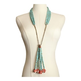 Santo Domingo Pueblo Turquoise & Spiny Oyster Large Jacla Necklace
