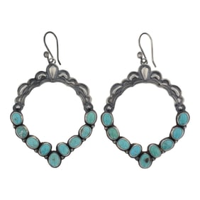 Annie Hoskie Navajo Compitos Turquoise Bump-Out Earrings