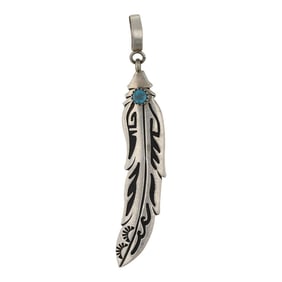 Tom & Rose Singer Navajo Kingman Turquoise Feather Pendant