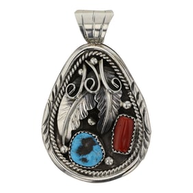 Navajo Turquoise & Coral Pendant