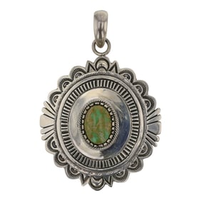 Preston Joe Navajo Carico Lake Turquoise Detailed Stamp Work Pendant