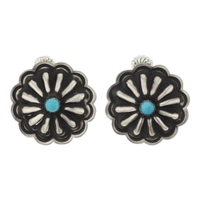 Navajo Kingman Turquoise Concho Stamp Earrings
