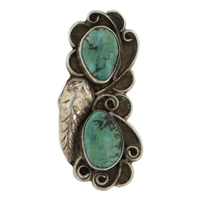Vintage Navajo Nevada Turquoise Two Stone Ring