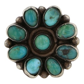 Vintage Navajo Nevada Turquoise Cluster Ring