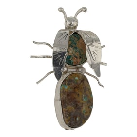 Navajo Boulder Turquoise Insect Pin