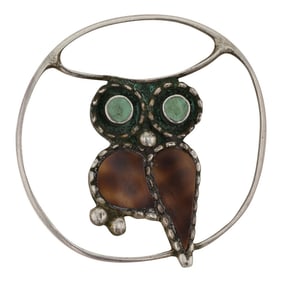 Vintage Zuni Turquoise & Shell Owl Inlay Pin