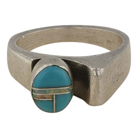 Navajo Turquoise & Synthetic Opal Inlay Contemporary Ring