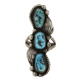 Vintage Navajo Sleeping Beauty Nugget Turquoise Three Stone Ring