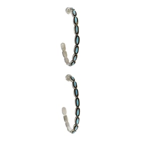 Zuni Sleeping Beauty Turquoise Needlepoint Large Hoop Earrings