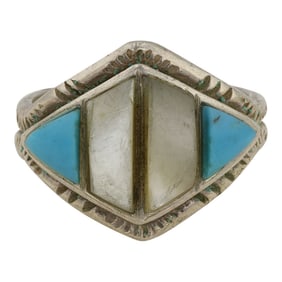 Vintage Zuni Turquoise & Shell Inlay Ring