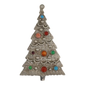Lee Charley Award Winning Navajo Artist Turquoise Coral & Spiny Oyster Tree Pin/ Pendant