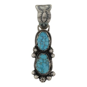 Bobby Johnson Navajo Candelaria Turquoise Two Stone Pendant