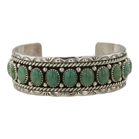 Chris Charley Navajo Nevada Turquoise Row Cuff Bracelet