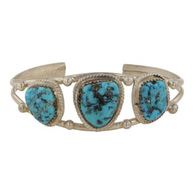 Vintage Navajo Kingman Turquoise Three Stone Cuff Bracelet