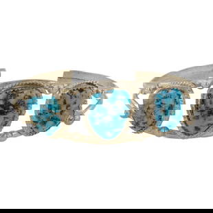 Vintage Navajo Kingman Turquoise Three Stone Cuff Bracelet: Sterling Silver | Genuine Kingman Turquoise | Vintage Navajo Kingman Turquoise Three Stone Cuff Bracelet | Navajo Native American Southwest Indian Jewelry | Good (no breaks or damages) | Approximate W