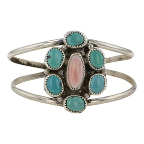 Gilbert Nez Navajo Turquoise & Pink Conch Bracelet