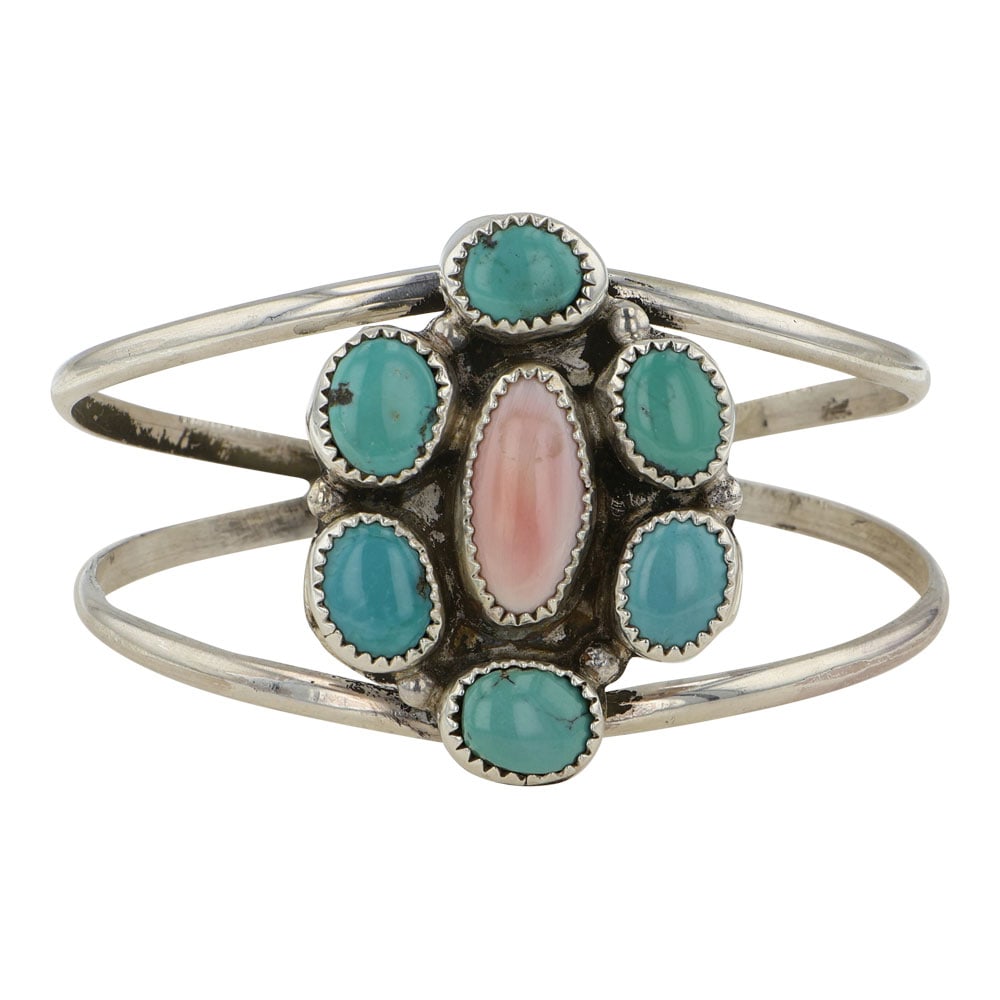 Gilbert Nez Navajo Turquoise & Pink Conch Bracelet (1 of 3)