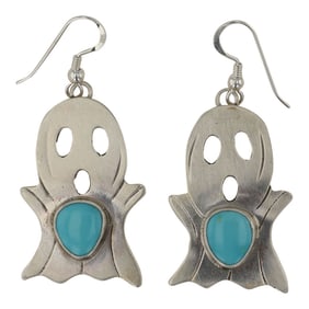 Dakota Willie Navajo Kingman Turquoise Unique Ghost Earrings