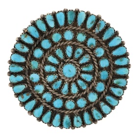 Vintage Zuni Kingman Turquoise Cluster Pin