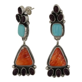 Travis Jim Navajo Turquoise & Spiny Oyster Earrings