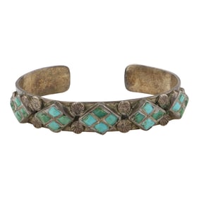 Vintage Zuni Turquoise Inlay Cuff Bracelet