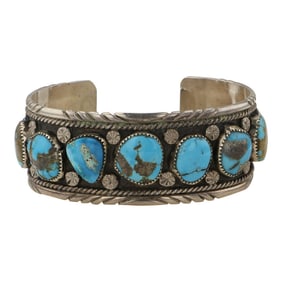 Vintage Navajo Kingman Turquoise Cuff Bracelet