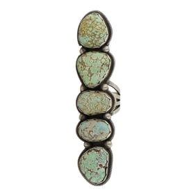 Pual Livingston Navajo Carico lake Turquoise long Statement Ring