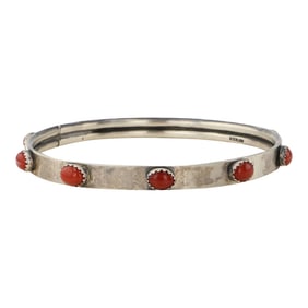 Navajo Mediterranean Coral Bangle Bracelet