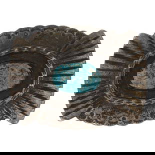 Vintage Navajo Kingman Turquoise belt Buckle: Sterling Silver | Genuine Kingman Turquoise | Vintage Navajo Kingman Turquoise belt Buckle | Navajo Native American Southwest Indian Jewelry | Good (no breaks or damages) | Approximate Weight: 77 Gram