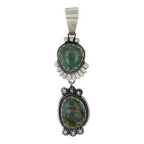 Marita Benally Navajo Nevada Turquoise Two Stone Pendant