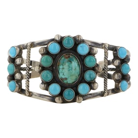 Kathleen Chavez Navajo Fox Turquoise Cluster Cuff Bracelet