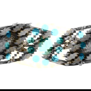 Kathleen Chavez Navajo Fox Turquoise Cluster Cuff Bracelet: Sterling Silver | Genuine Fox Turquoise | Kathleen Chavez Navajo Fox Turquoise Cluster Cuff Bracelet | Navajo Native American Southwest Indian Jewelry | Good (no breaks or damages) | Approximate Weigh