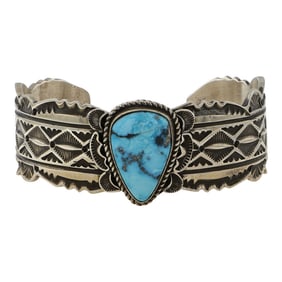 Freddie Maloney Navajo Ithaca Peak Turquoise Stamp Work Cuff Bracelet