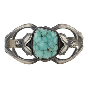 Mary Cayatineto Navajo Nevada Turquoise Sandcast Cuff Bracelet