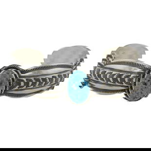Randy Boyd Navajo Kingman Turquoise Cuff Bracelet: Sterling Silver | Genuine Kingman Turquoise | Randy Boyd Navajo Kingman Turquoise Cuff Bracelet | Navajo Native American Southwest Indian Jewelry | Good (no breaks or damages) | Approximate Weight: 37