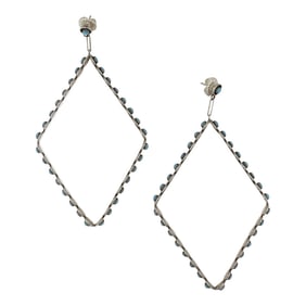 Zuni Kingman Turquoise Diamond Shaped Hoop Earrings