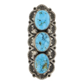 Charles Johnson Navajo Kingman Turquoise Three Stone Ring