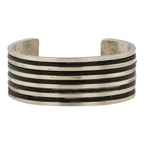 Alois Wagner Kewa Santo Domingo Artist Vintage Acoma jet Inlay Cuff Bracelet