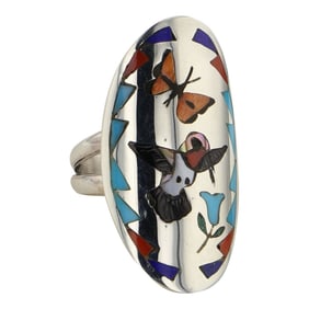 Quentin Quam Sr. Zuni Award Winning Artist Coral Turquoise Mother of Pearl Spiny Oyster & lapis