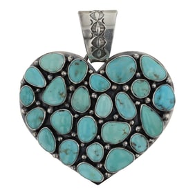 Annie Hoskie Navajo Whitewater Turquoise Heart Cluster Pendant