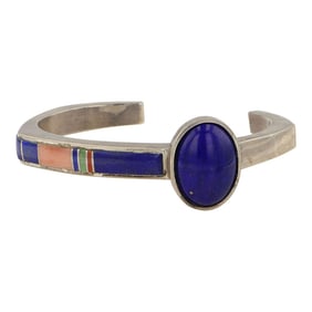 Richard Begay (1943-2013) Navajo Award Winning Lapis Turquoise & Coral Inlay Bracelet
