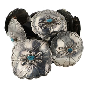 Vintage Navajo Kingman Turquoise Concho Belt