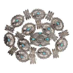 Vintage Navajo 1960's/1970's Nevada Turquoise Link Concho belt